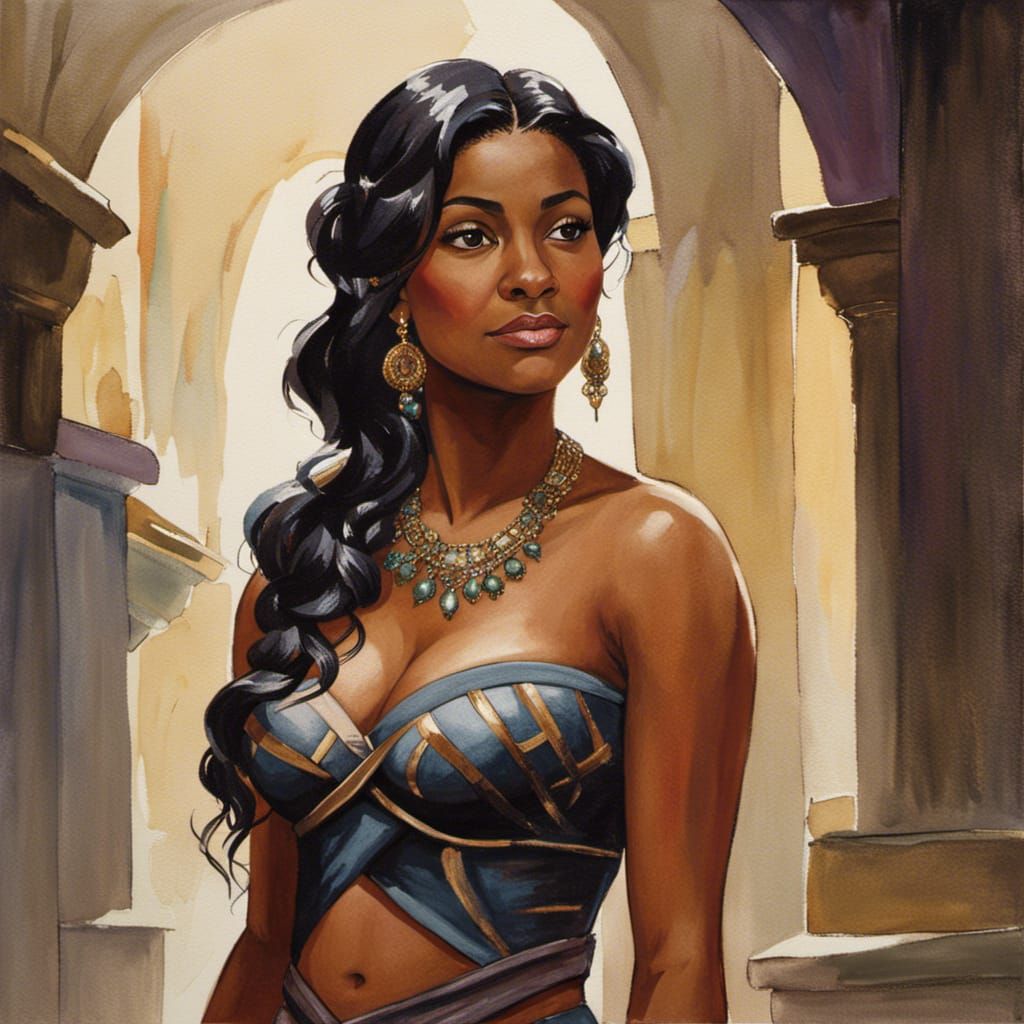 Chubby Barmaid in Medieval Tavern: Ghibli Watercolor