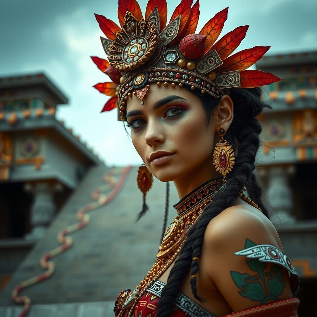 Aztec Princess at Temple, Magazine Photography Style