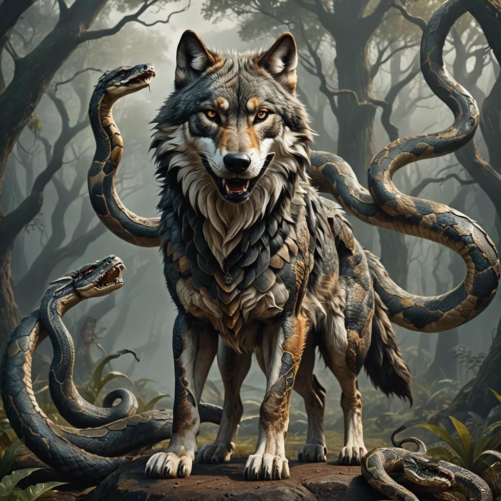 Wolf-Snake Hybrid Creature in Digital Painting