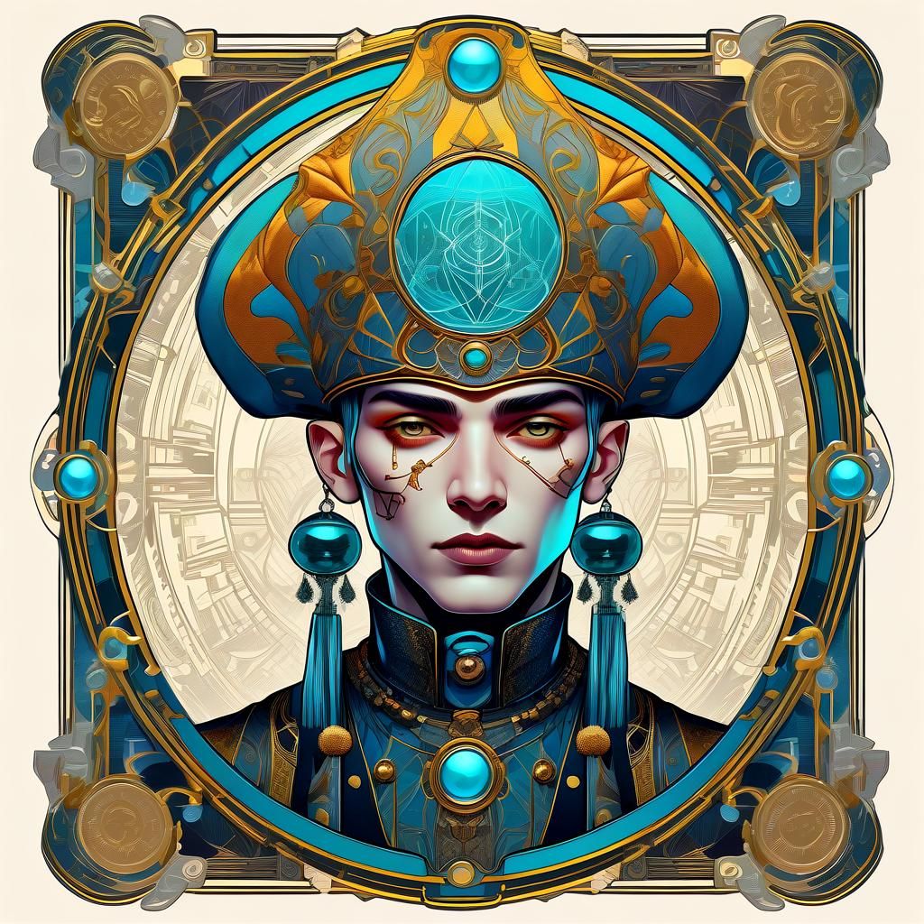 Cyberpunk Tarot Card in Art Nouveau Style