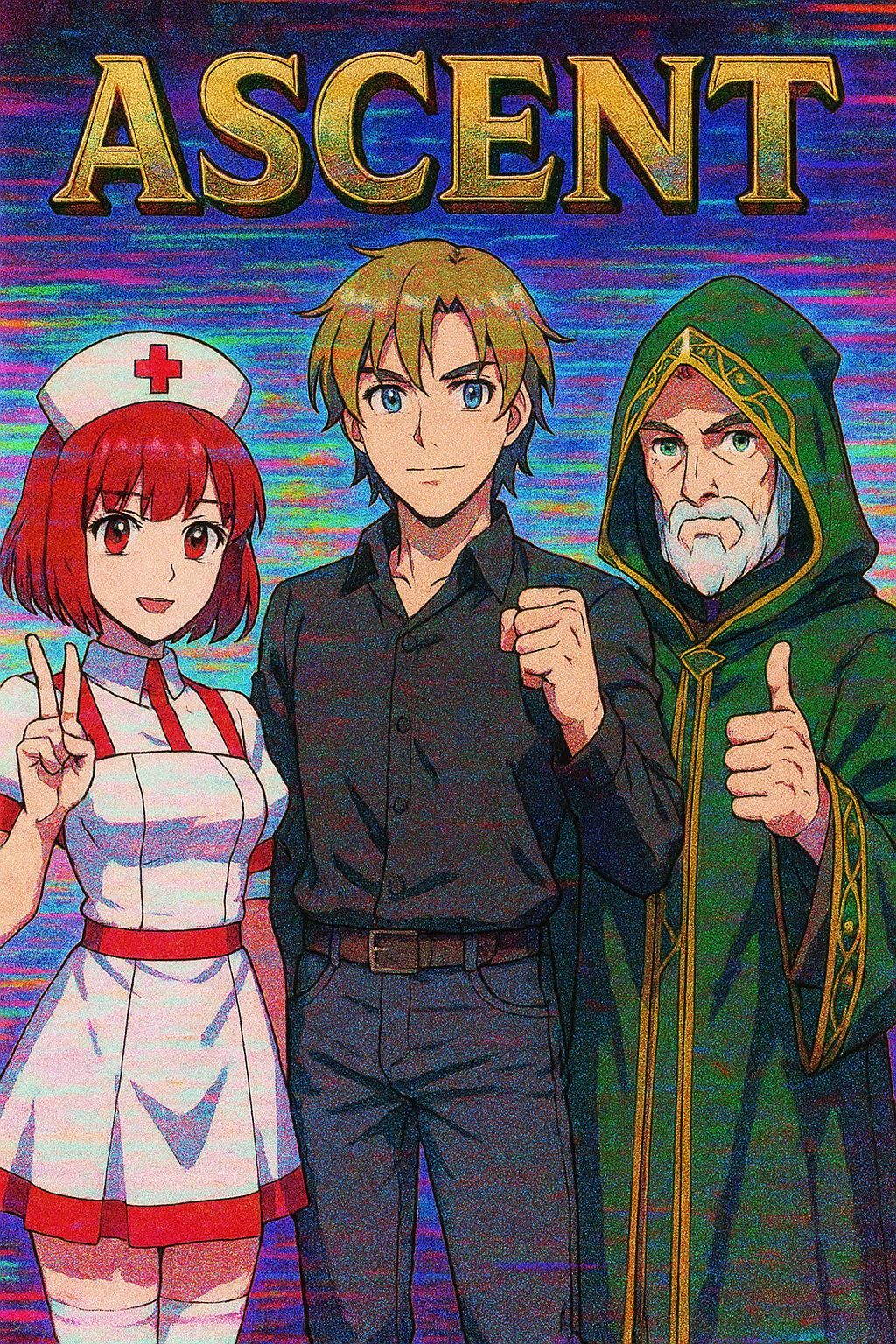 Anime Glitch Art Characters in Rainbow Sheen