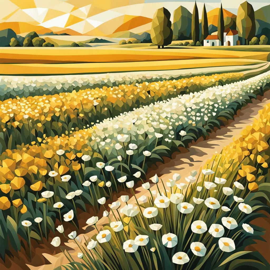 Cubist Chamomile Field in Art Deco Style