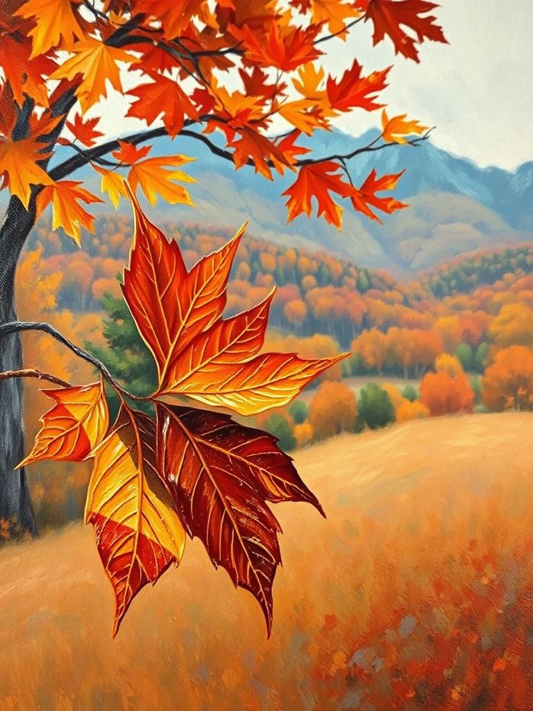 Autumn Leaf in Wind: Expressionist Oil Painting