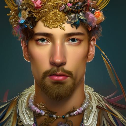 Flamboyant Man with Gold Crown Portrait