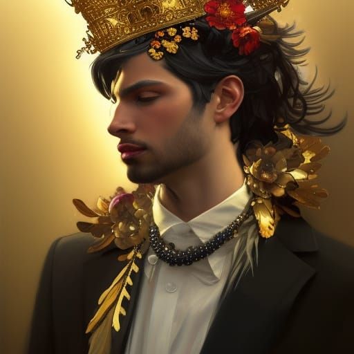 Flamboyant Man with Gold Crown Portrait