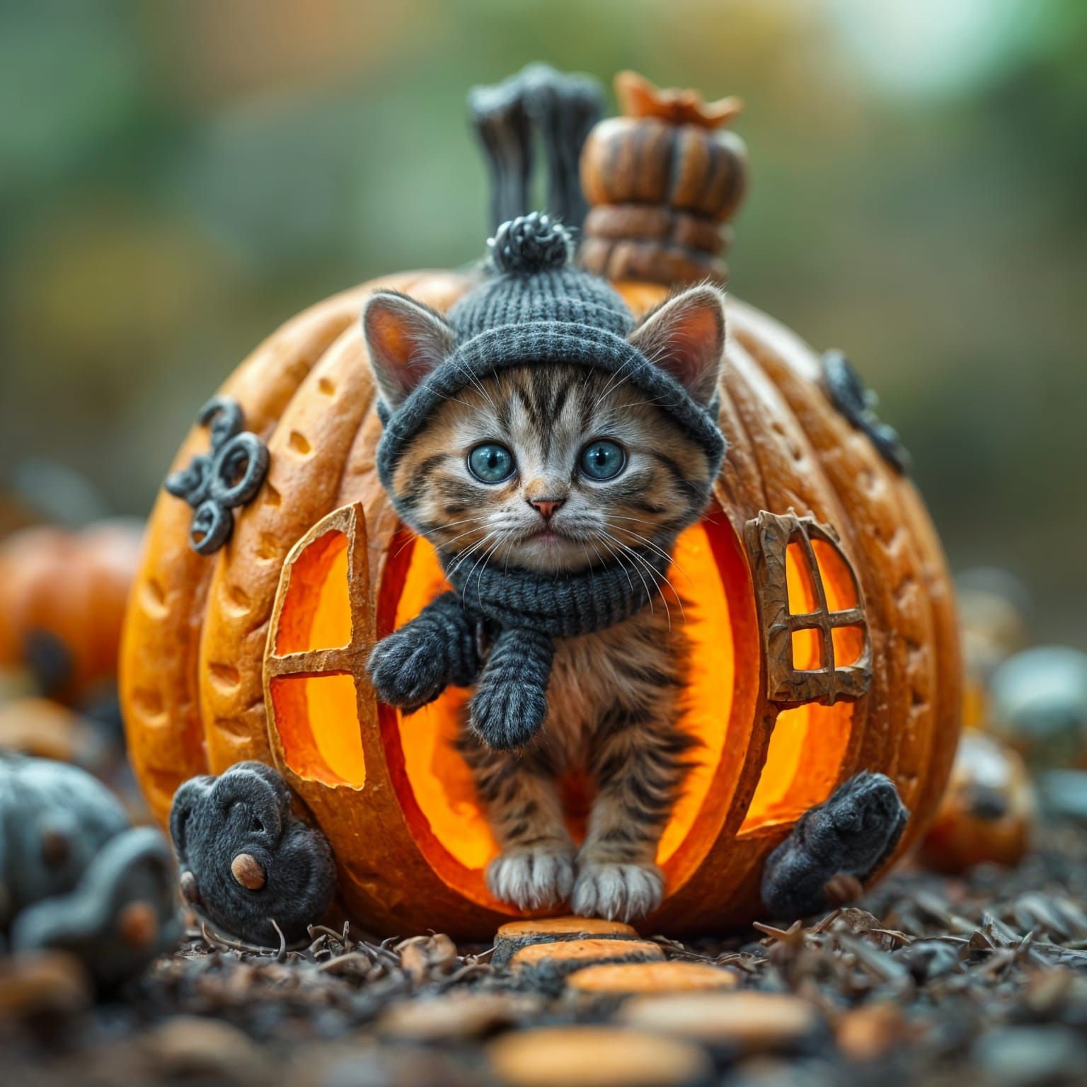 Kitten's Pumpkin Home: 3D Anime Art