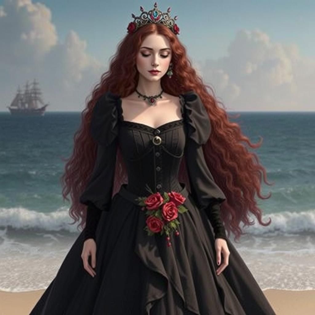Gothic Woman with Roses Crown in 8K