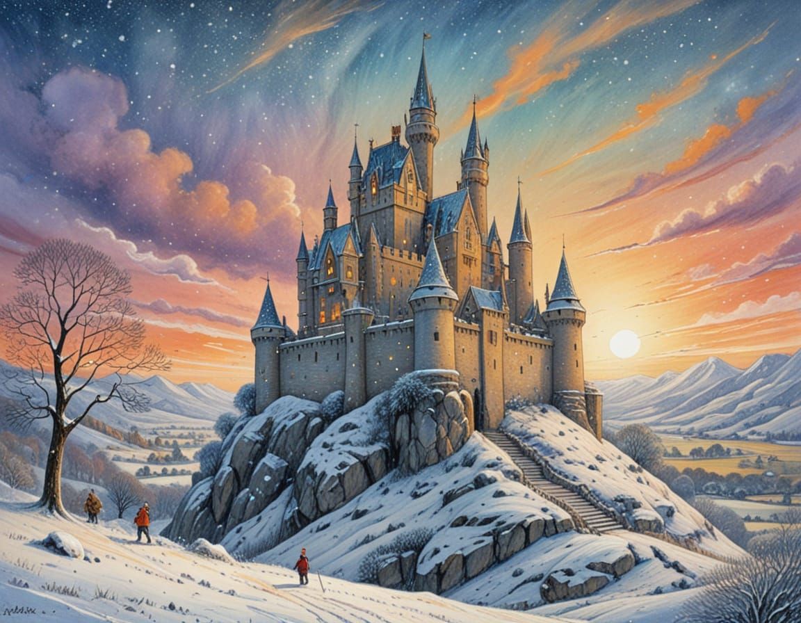 Winter Castle in Whimsical Cartoon Style