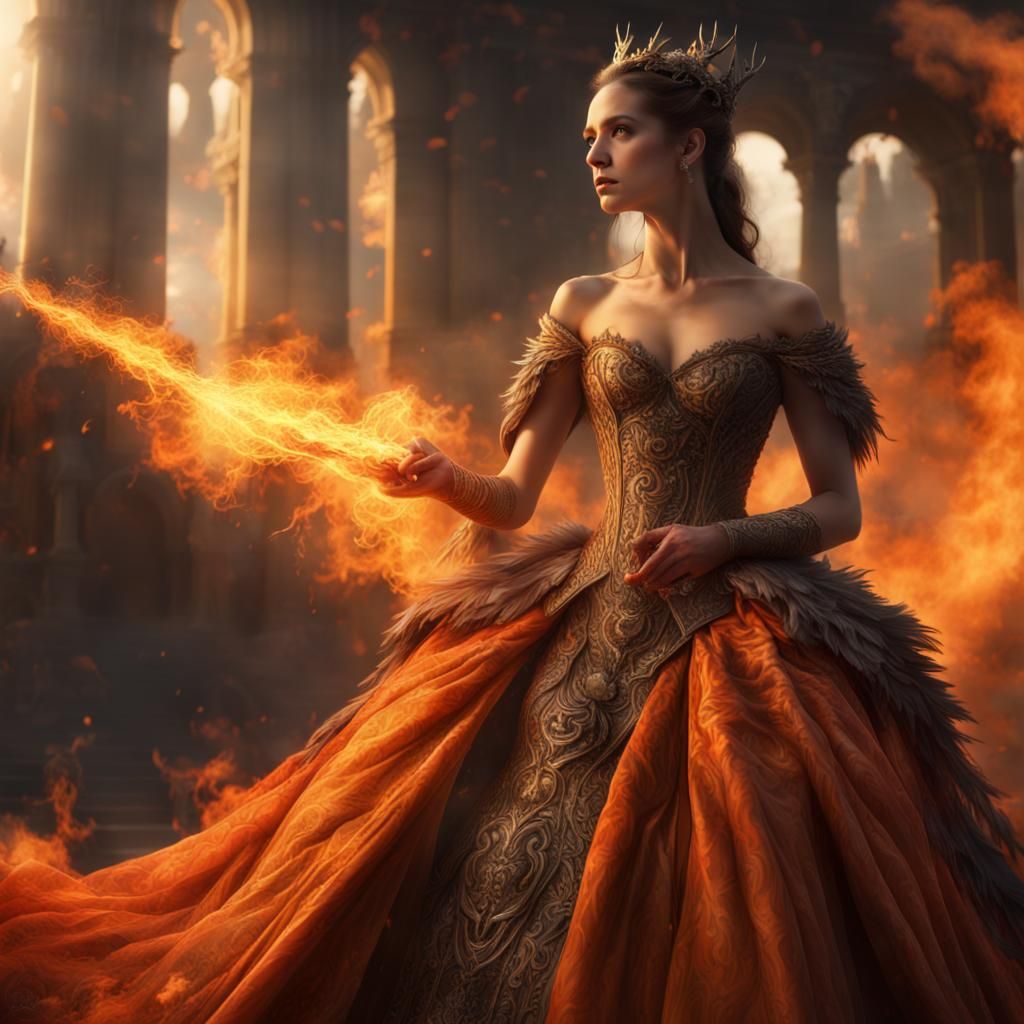 Goddess of the Hunt in Burning Ball Gown