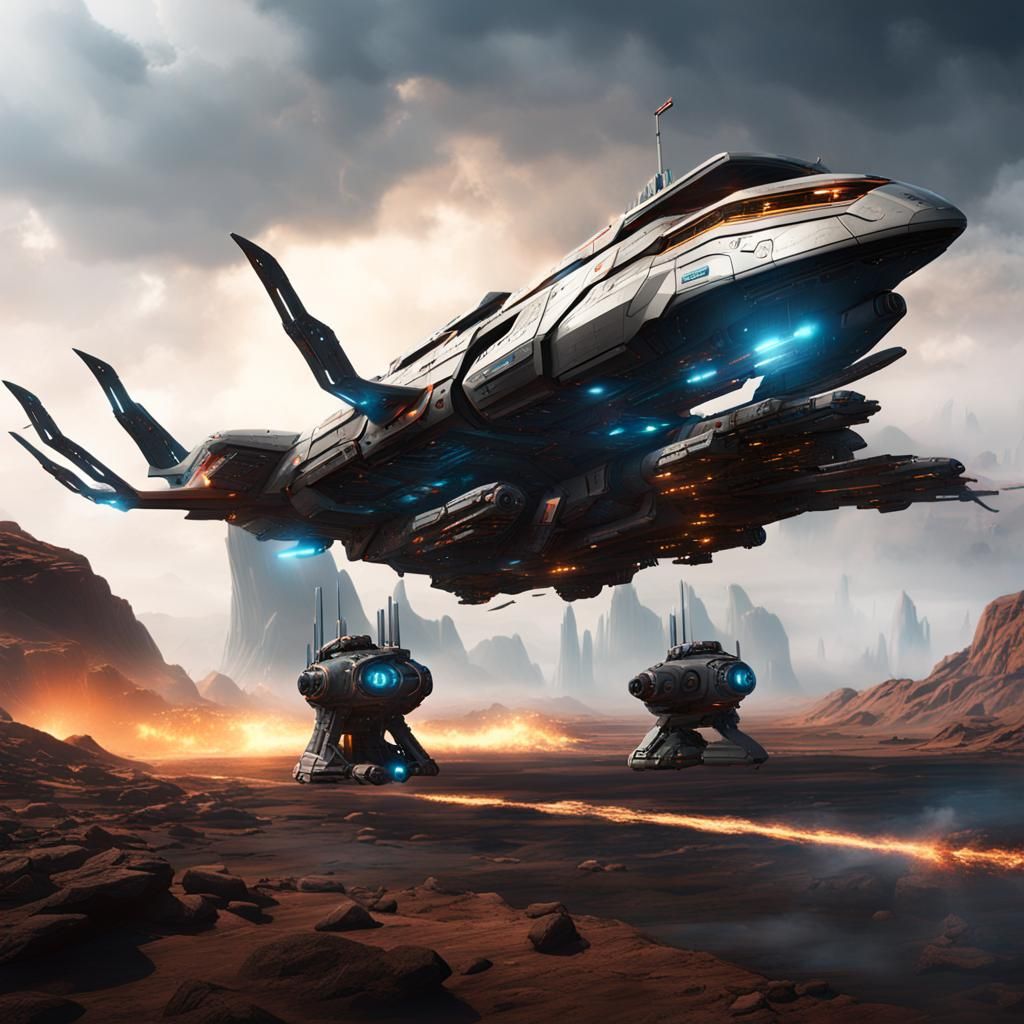 Ultra-Futuristic Battle Spaceship in Detailed Matte Painting