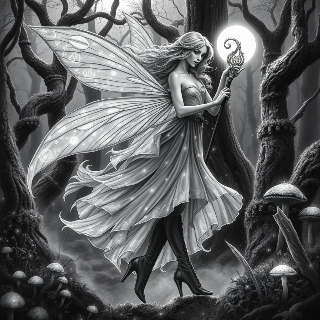 Charcoal drawing of a fairy