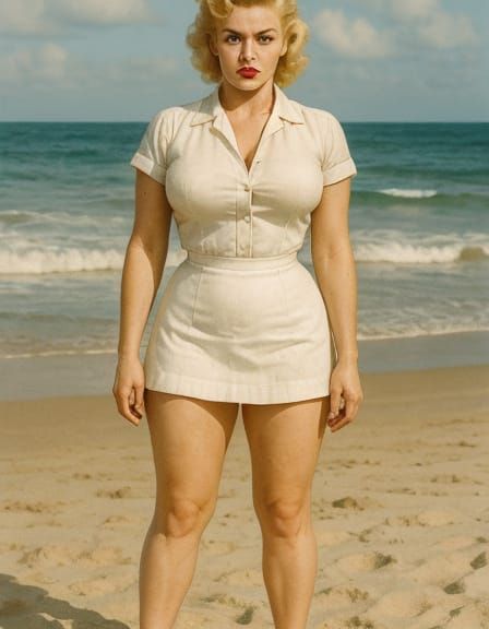 1950s Pin-Up Woman Portrait on the Beach