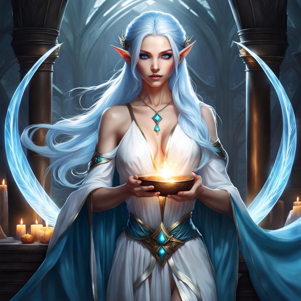 Elf Sorceress Casting a Spell with Magic