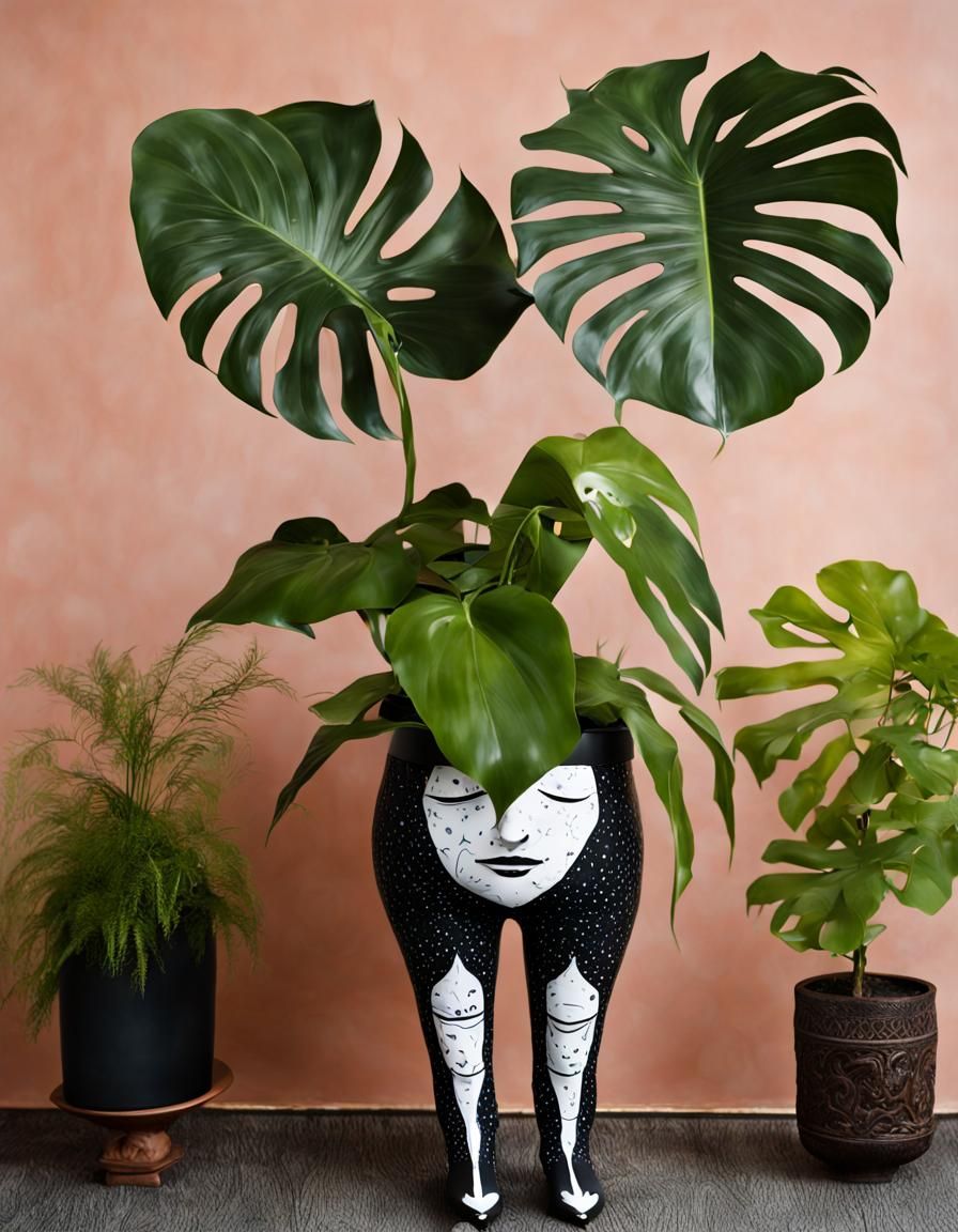 Playful Monstera Plant in Hotpants: Digital Art