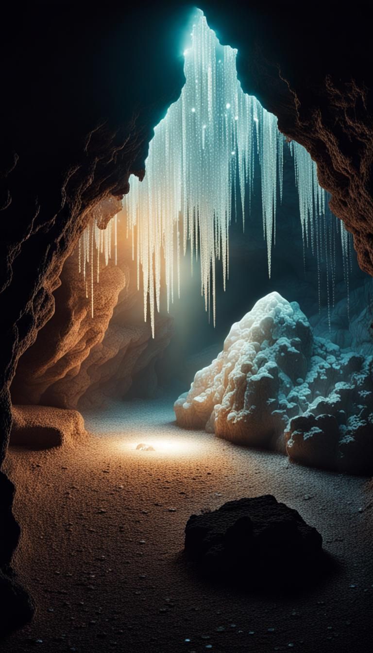 Crystal Cave Interior with Spooky Creature