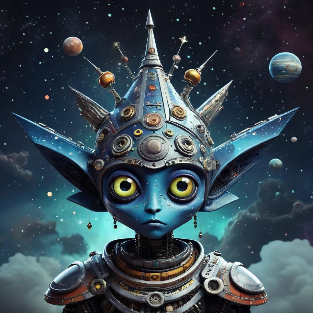 Stylized Character in Dark Outer Space Scene