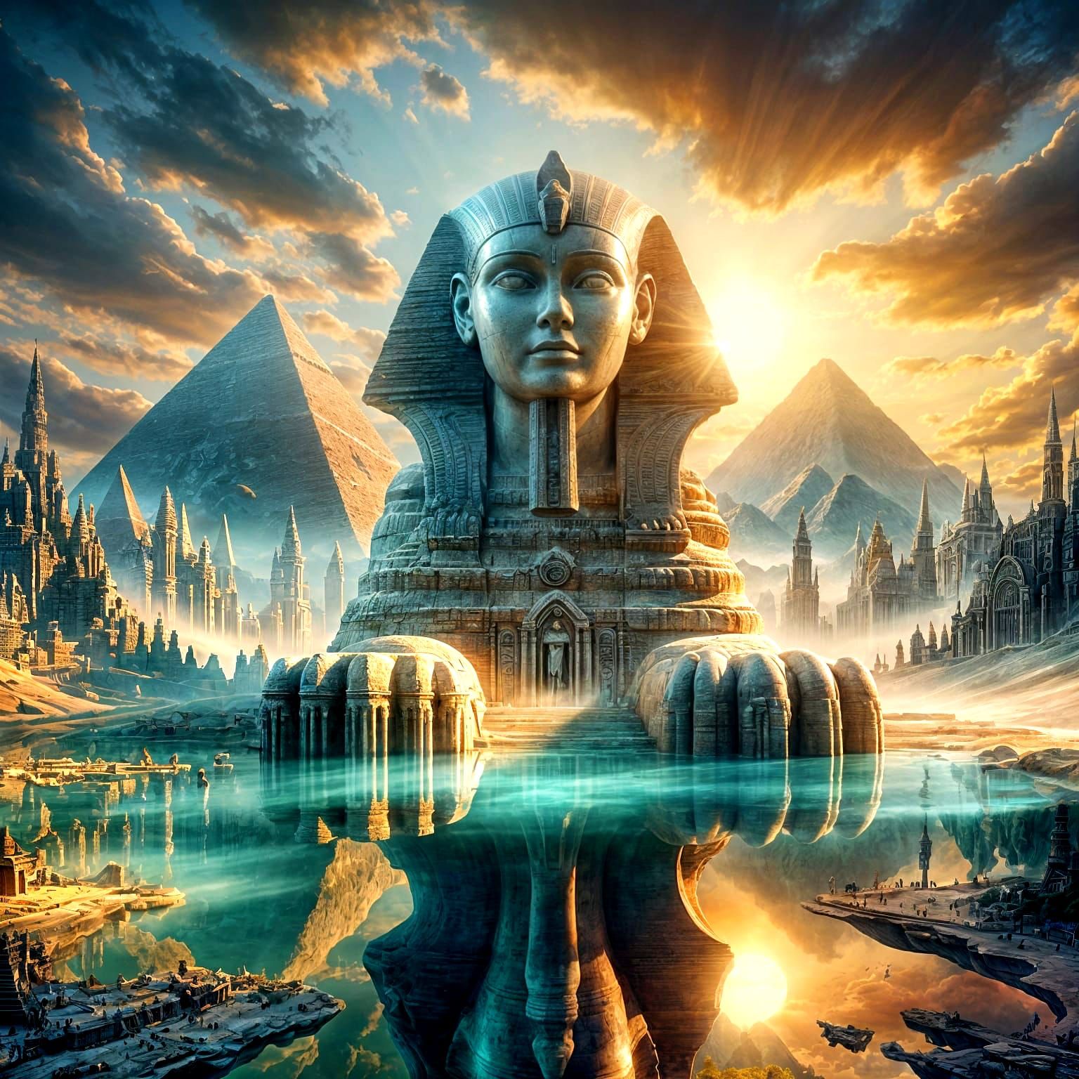 Ethereal Sphinx in Giza: Digital Matte Painting