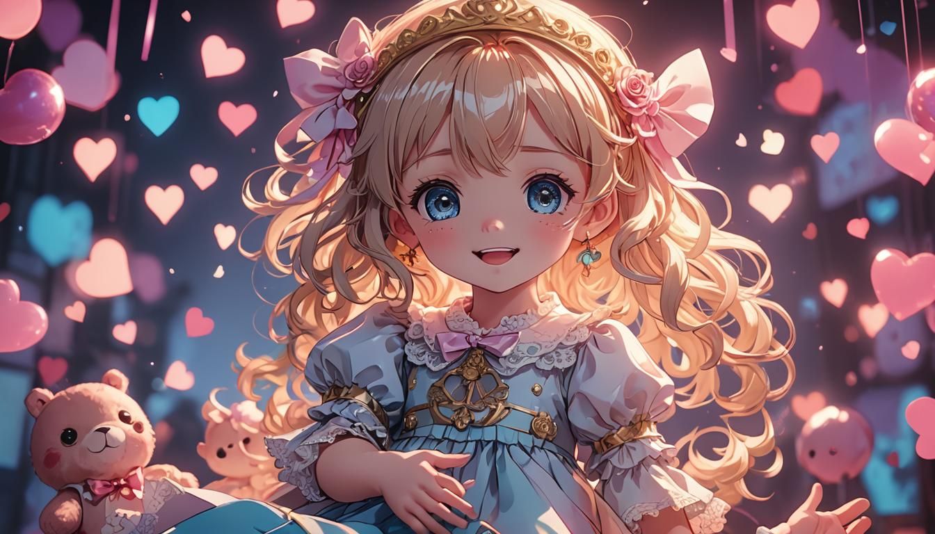 Happy Fluorescent Baby Doll in Anime Style