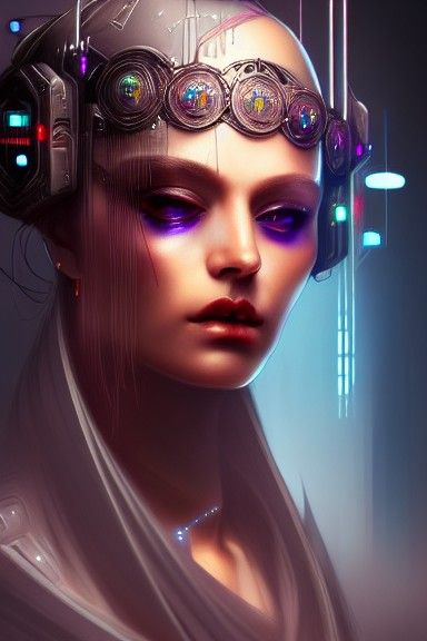 Cyberpunk High Priestess Digital Art Portrait