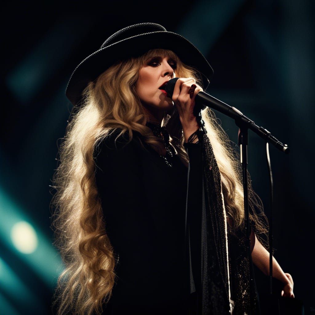 Stevie Nicks Singing in Concert: Hyperrealistic Image