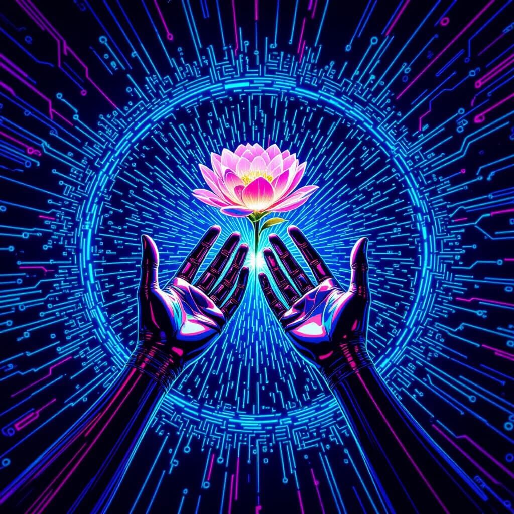 Chrome Hands Emerge From Binary Vortex