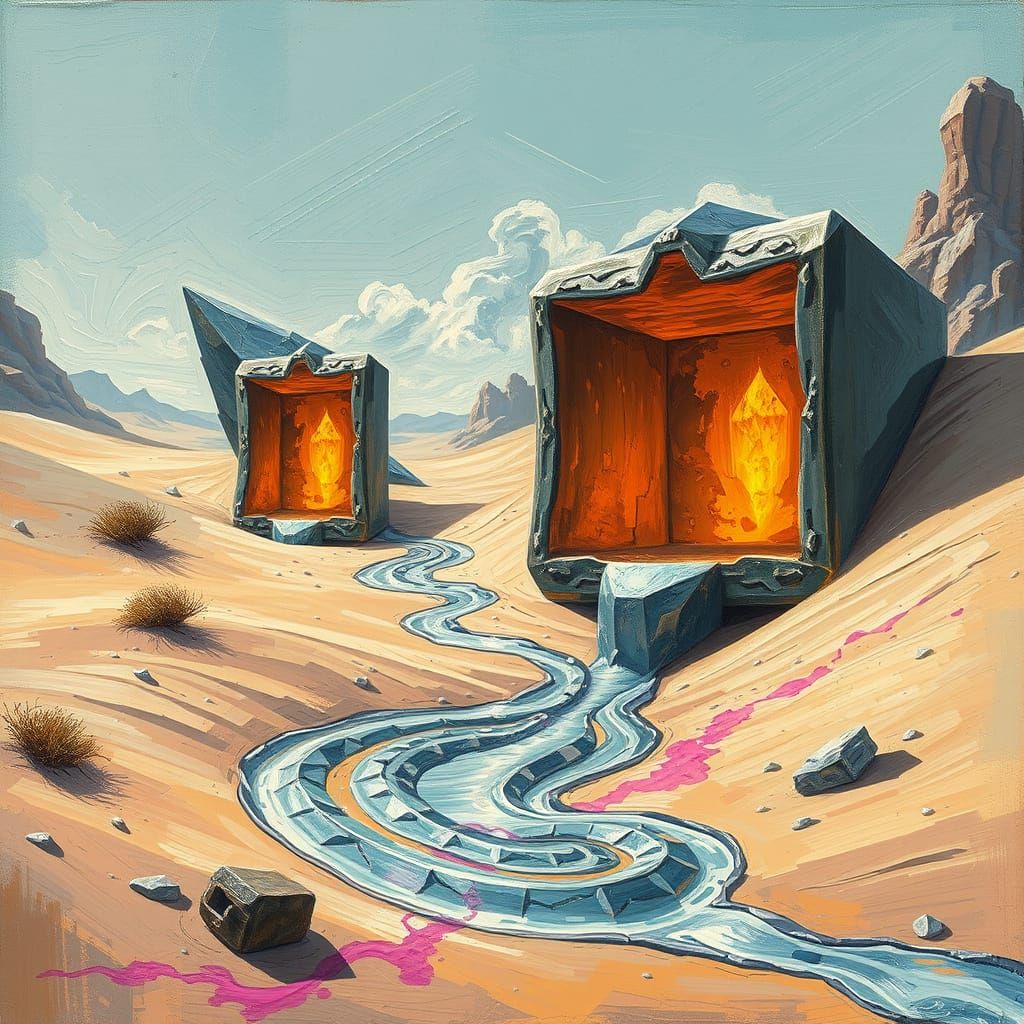 Giant Crystalline Drawers in Surreal Desert Landscape