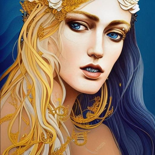 Aphrodite: Greek Goddess Portrait in Art Nouveau Style