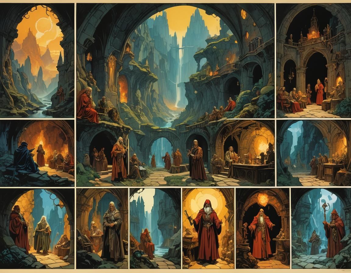 Fantasy Wizards in Lair: Comic Book Style