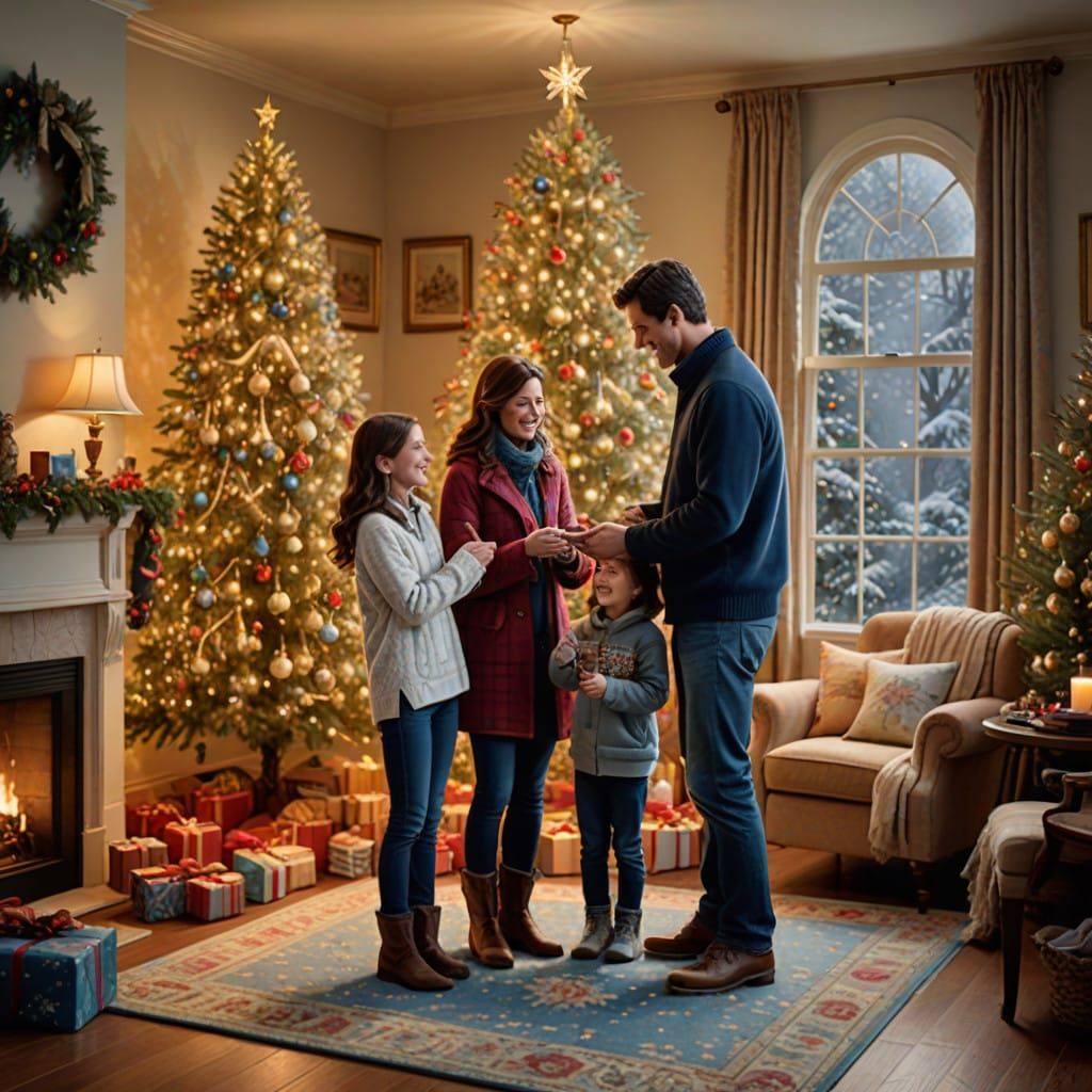 Warm Winter Wonderland with Family by the Christmas Tree