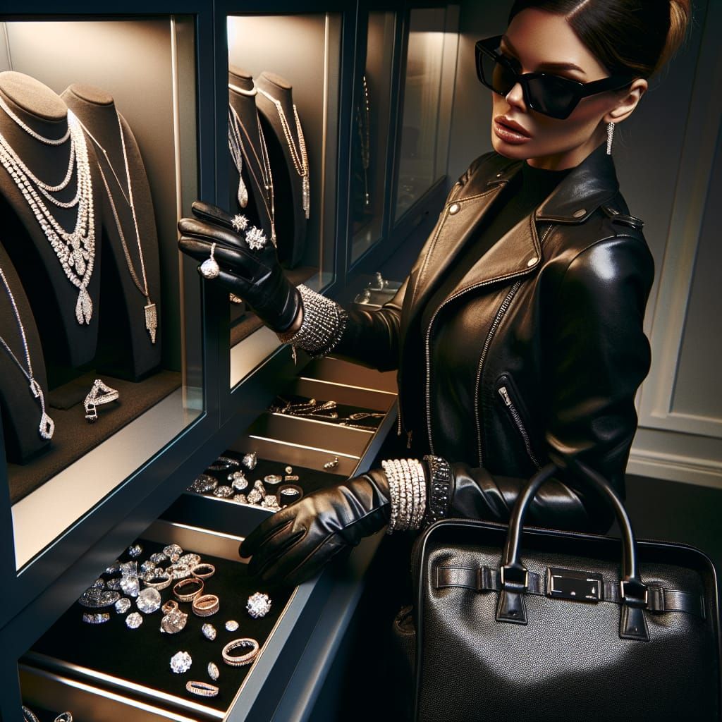 Daring Jewel Thief in Leather Steals Diamonds