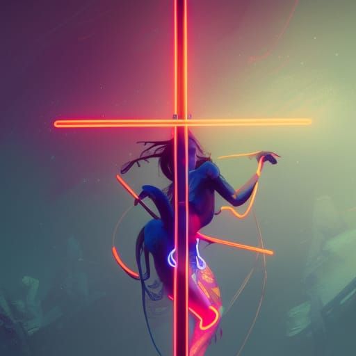 Neon Pole Dance in Hyperdetailed Splash Art Style