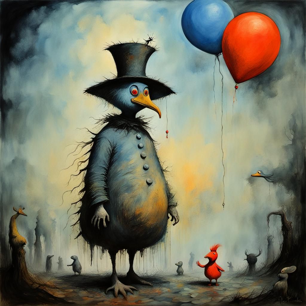 Mother Goose, Museum Epic Impressionist Gouache Masterpiece