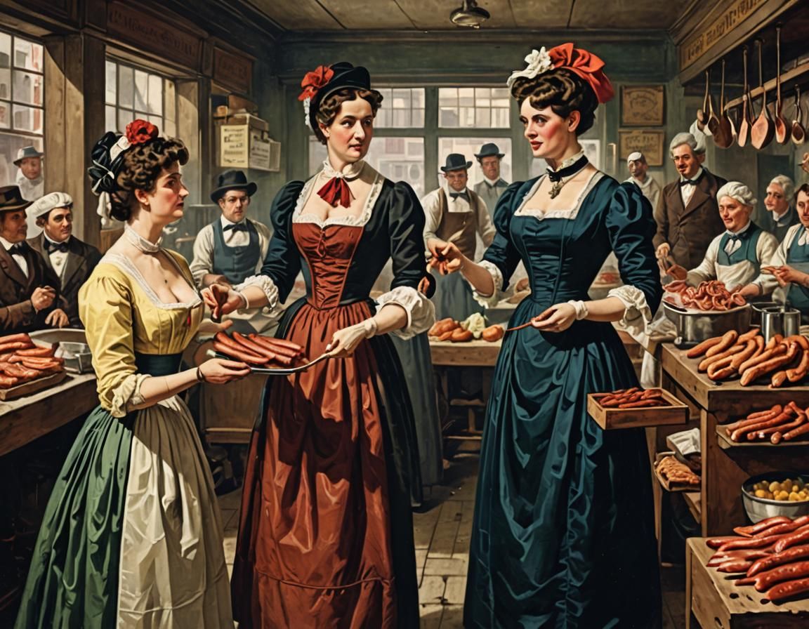 Chicago Sausage Shop Argument in Synthetism Style