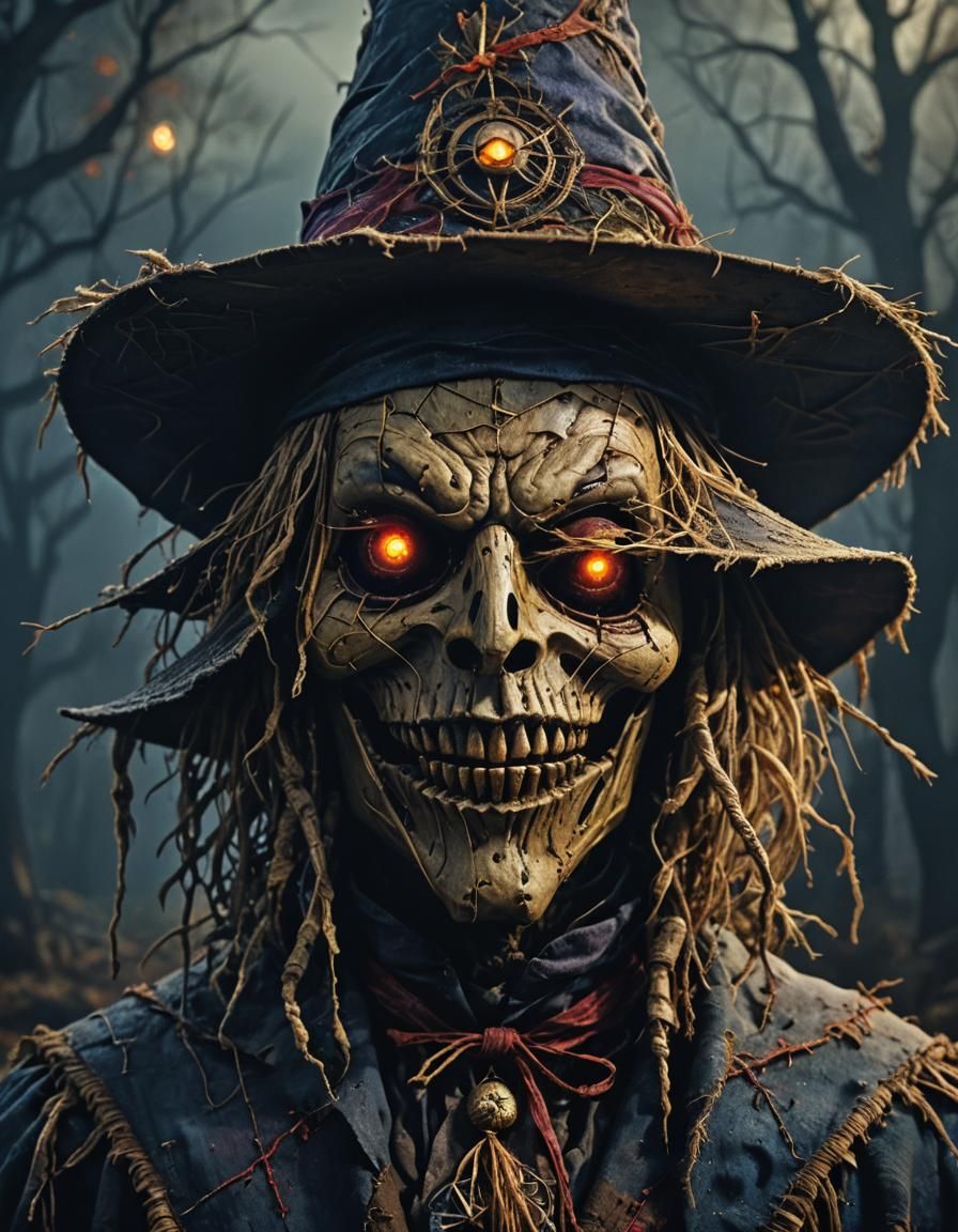 Voodoo Scarecrow in Witch Hat: Cinematic Horror Art
