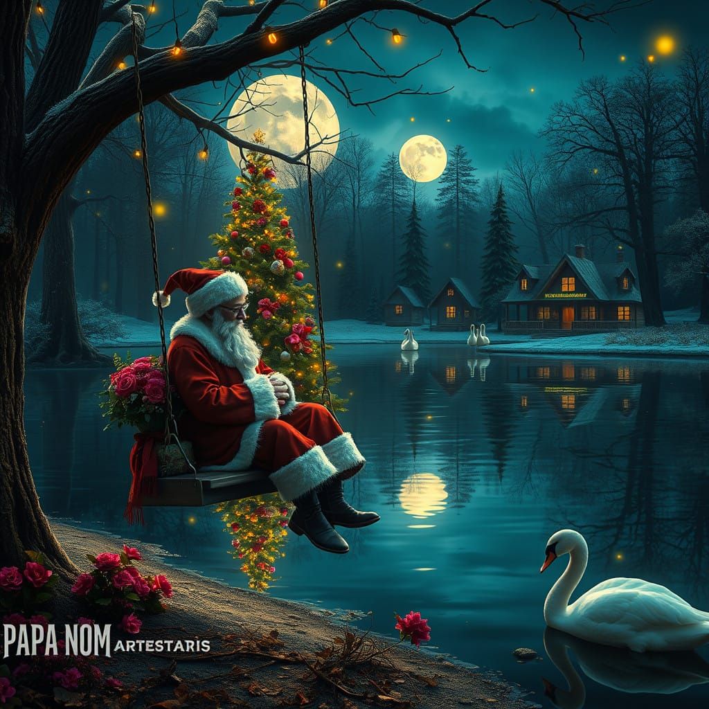 Surreal Christmas Scene with Papa Noël