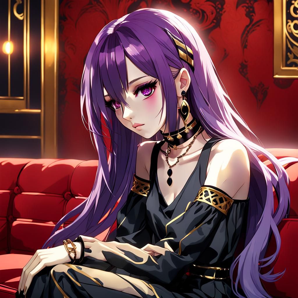 Anime Girl Portrait with Purple Hair, Detailed Art