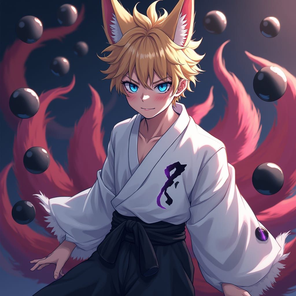 Demon Boy with Fox Tails in Hazbin Hotel Anime Style