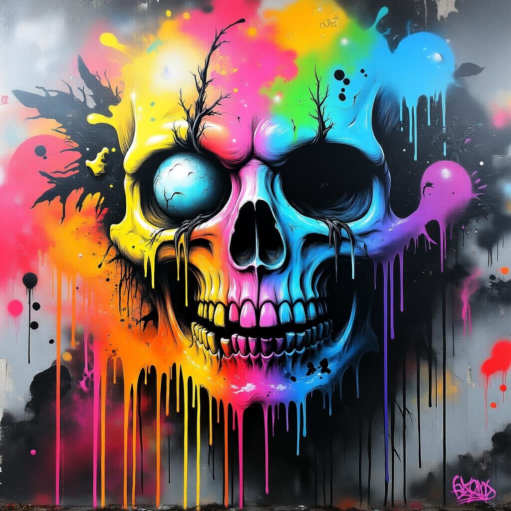 Vibrant Grimdark Graffiti Art in Street Style