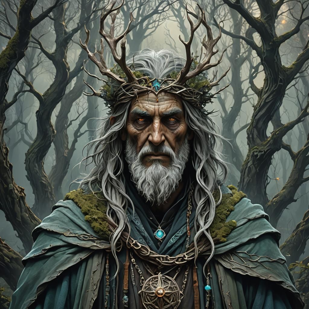 Enchanted Sage in Silver Woods: Dark Fantasy Art