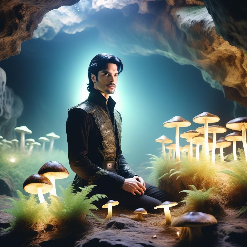 Luminescent Cave Prince in Hyperdetailed Fantasy Style