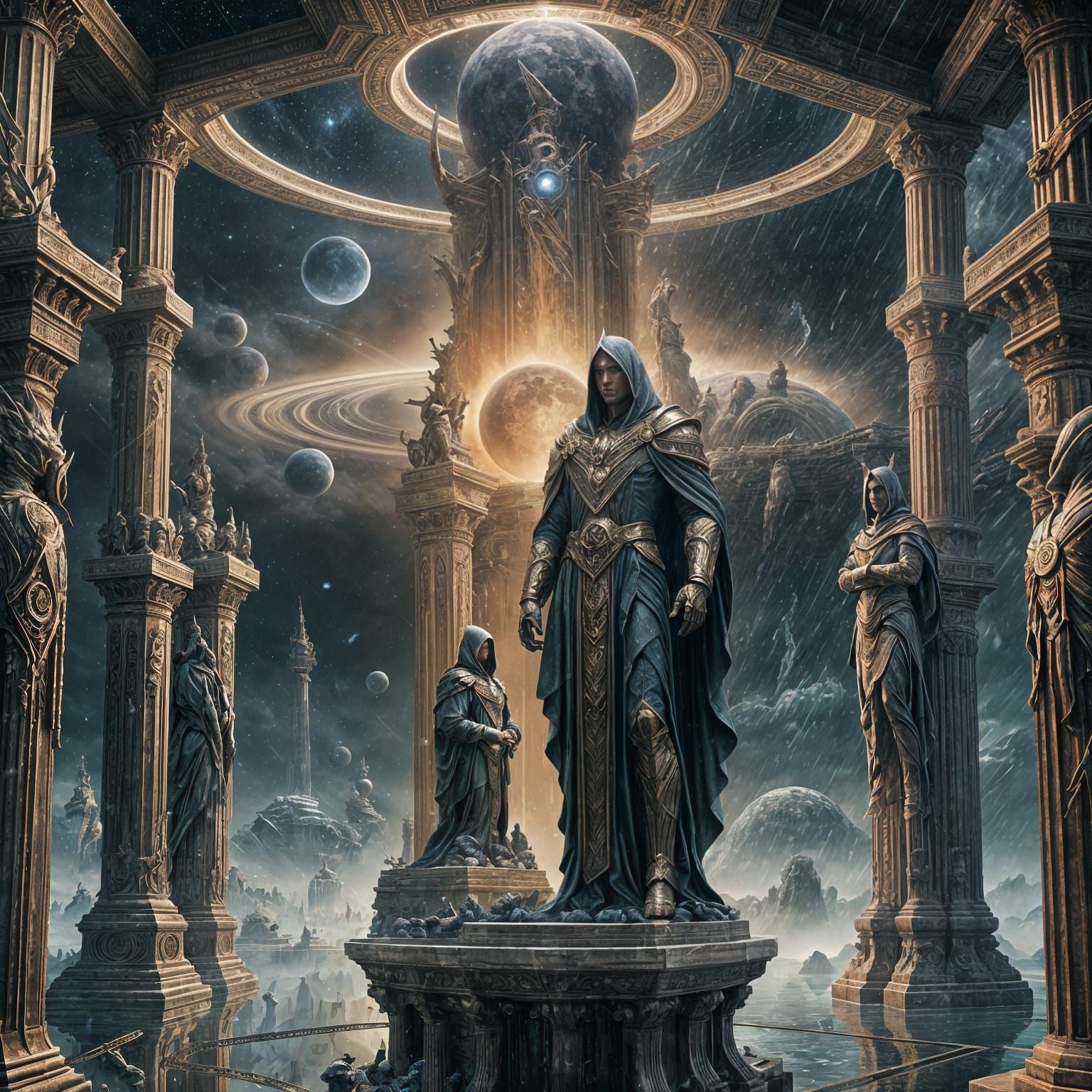 Ethereal Beings Creating Saturn Storm as Matte Painting