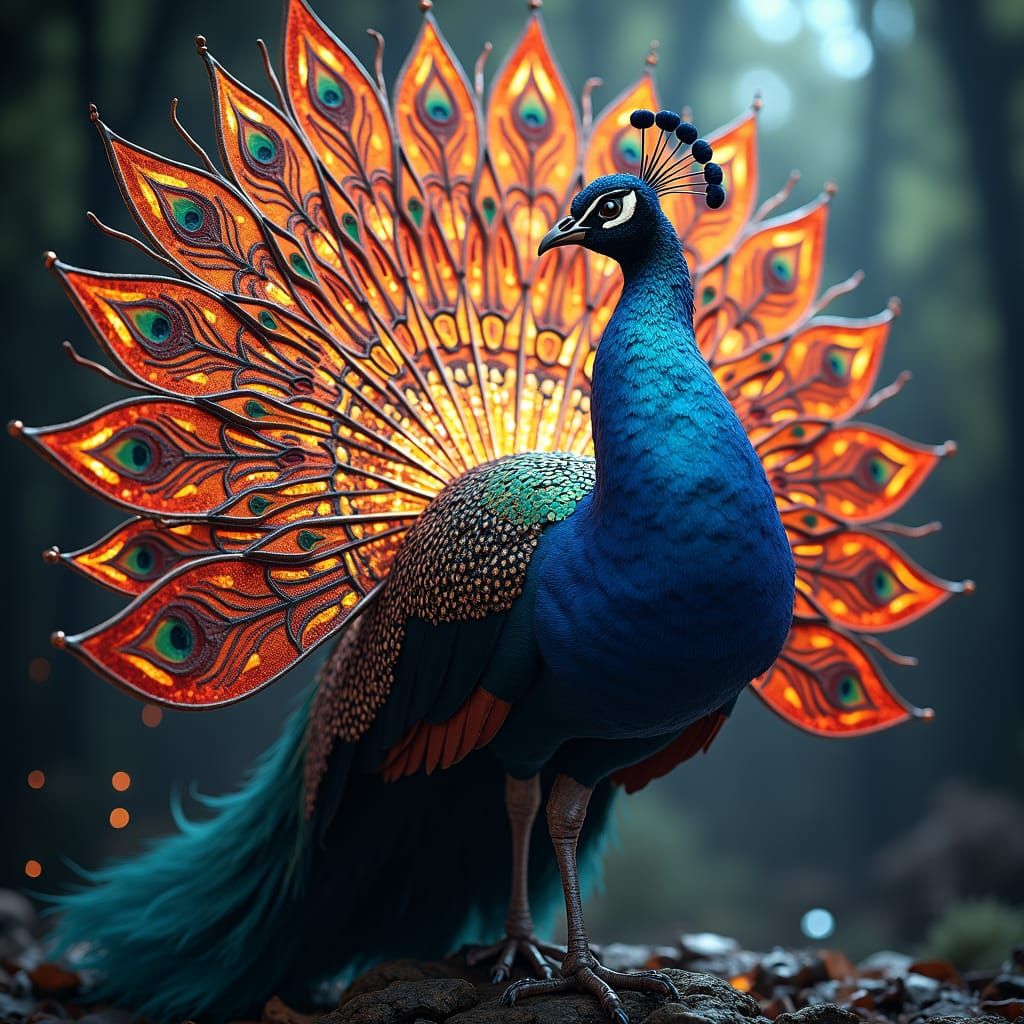 Stained Glass Peacock in Dark Fantasy Style