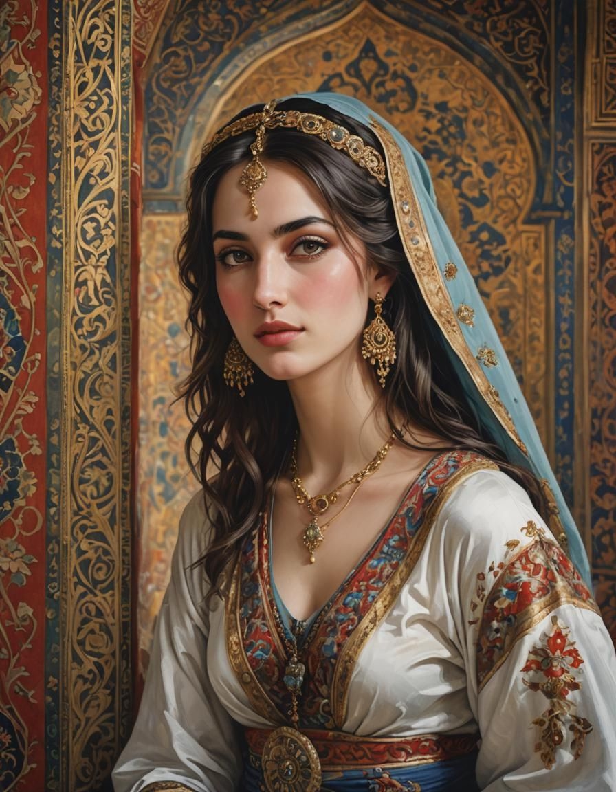 Young Woman in Harem: Half-Body Portrait