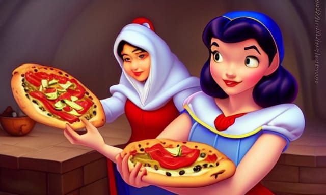 Snow White Serves Pizza: Digital Art