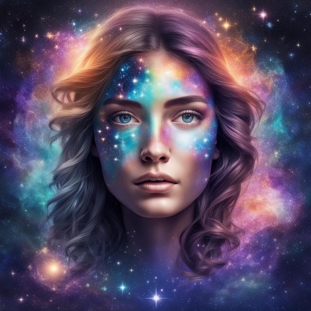 Half Human, Half Galaxy Woman: Cosmic Illustration