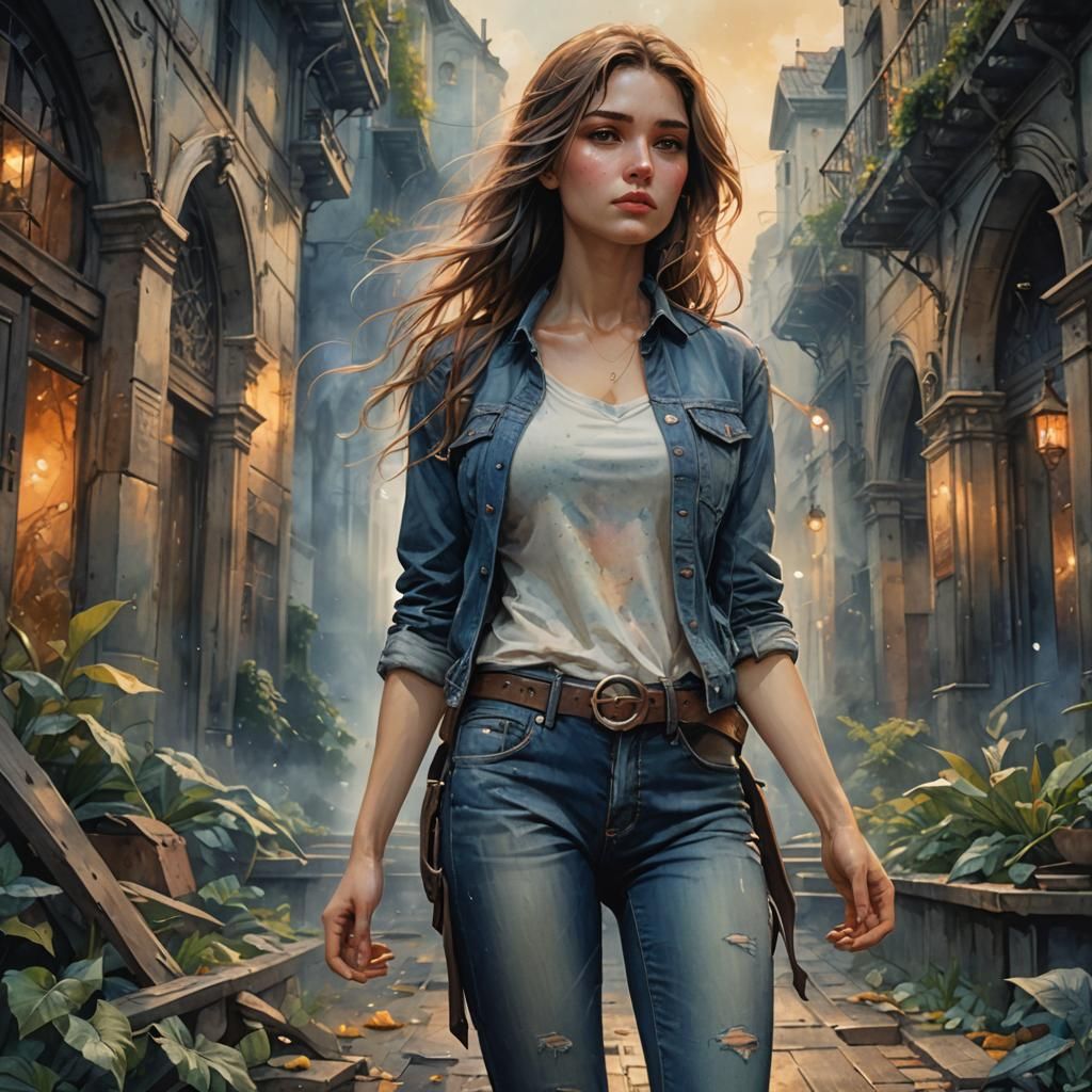 Young Woman and Lover in Watercolor Art