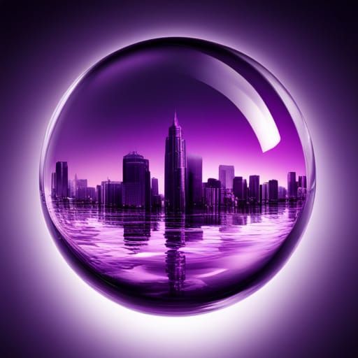 Purple Metropolis Inside Glass Ball, 3D Rendered