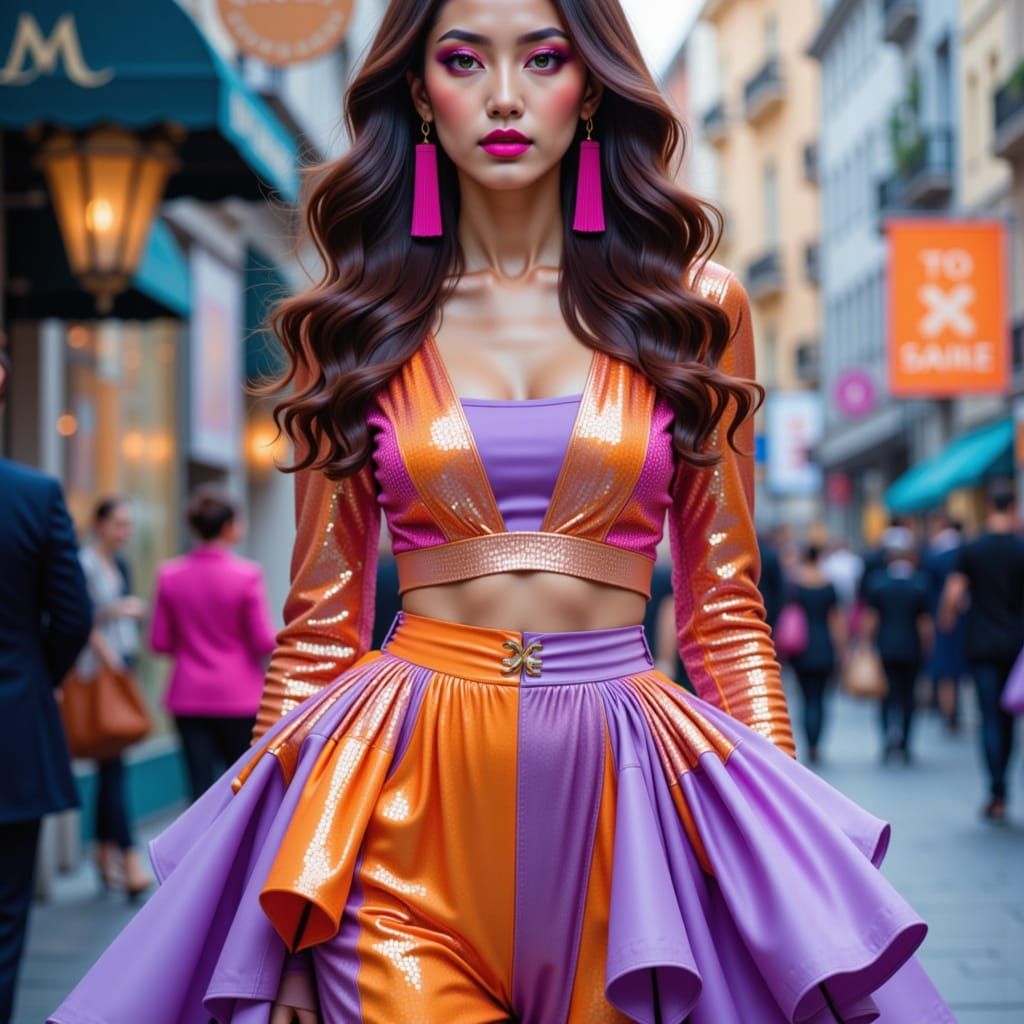 Glamorous Fashionista in Vibrant 60's Art Deco Attire