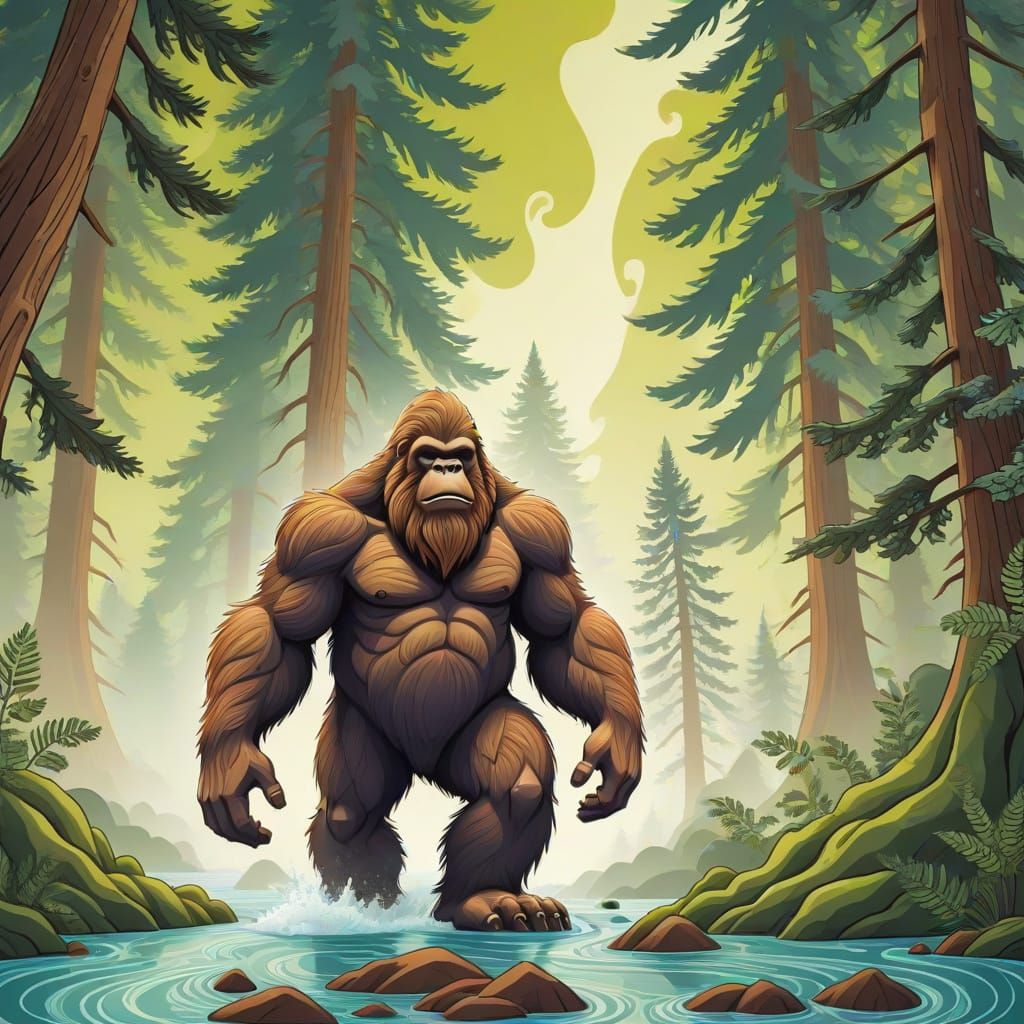 Abstract Bigfoot Vector Fractal in Gouache Style