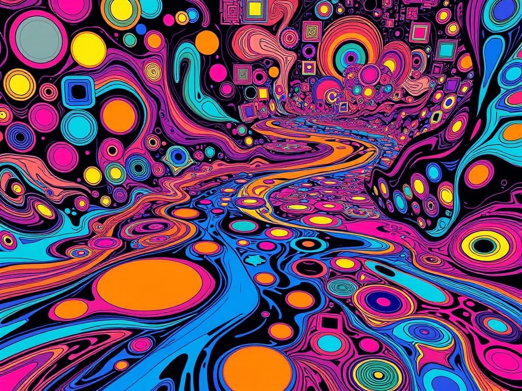 Psychedelic River Scene in Superflat Style
